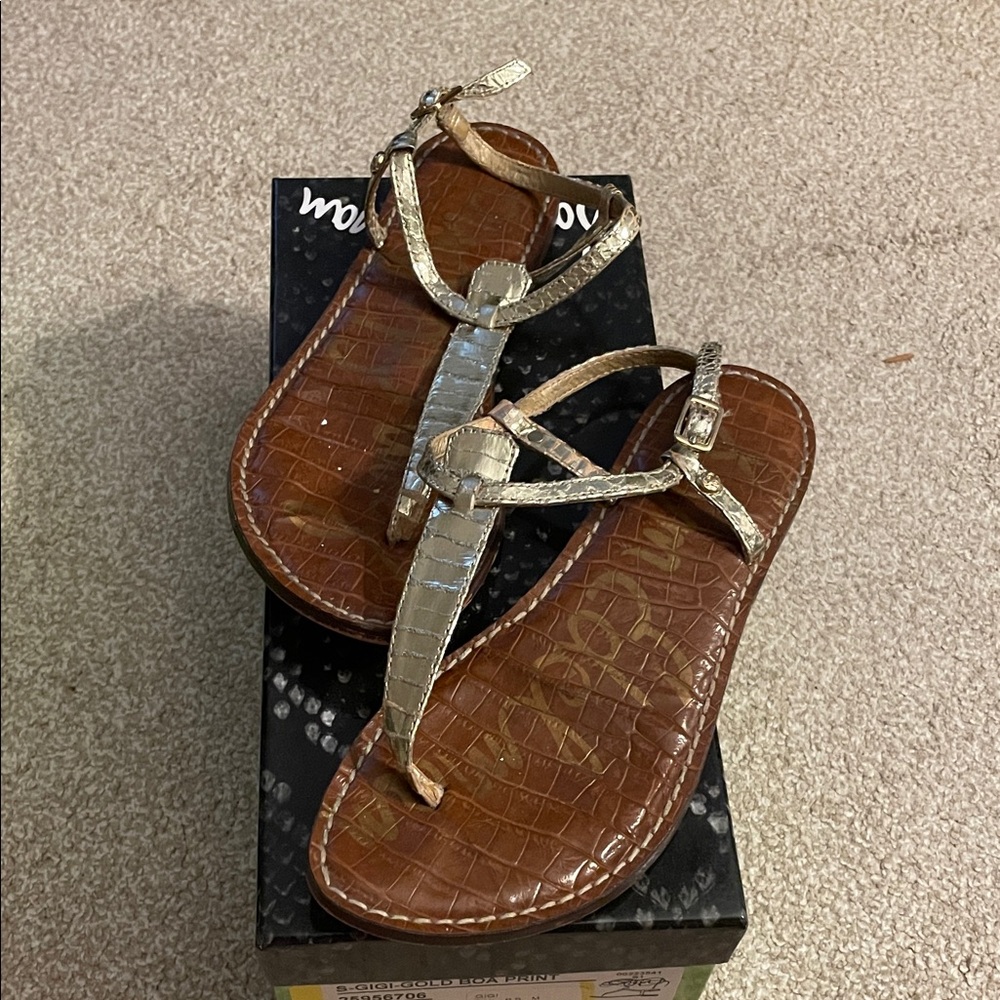 Sam Edelman Gold and Brown Croc-Embossed Sandals